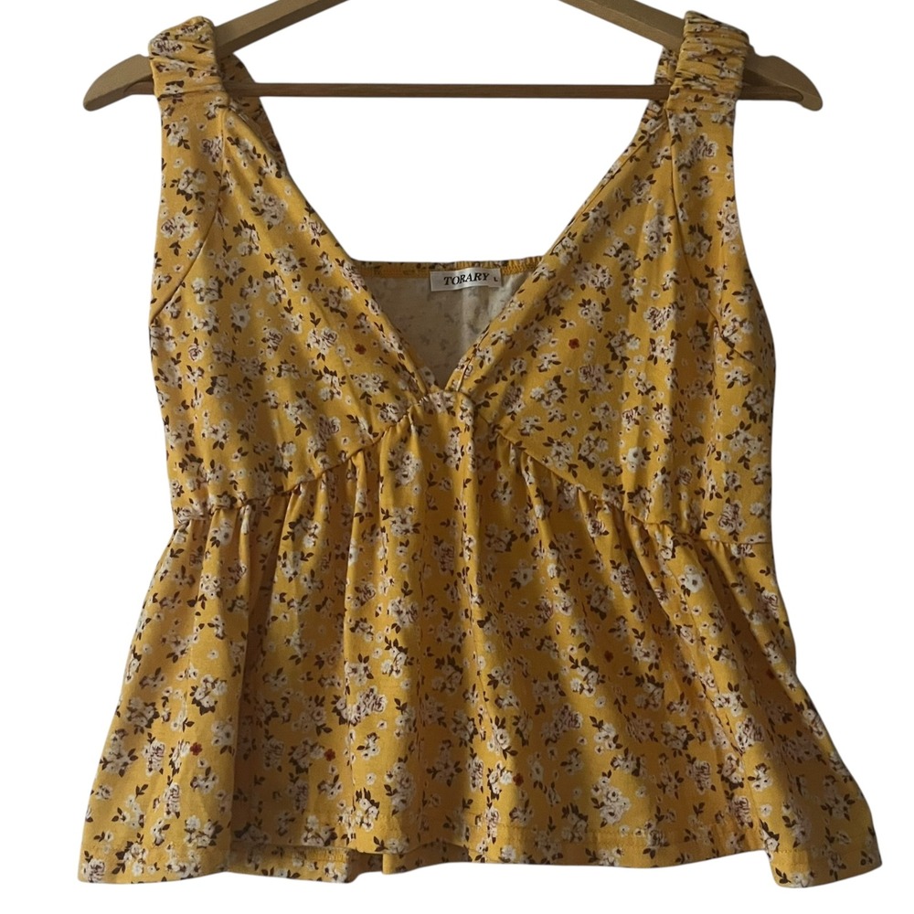 5/$25 Torary‎ Yellow Floral Babydoll Peplum Garden Party Tank Top Women's Size L